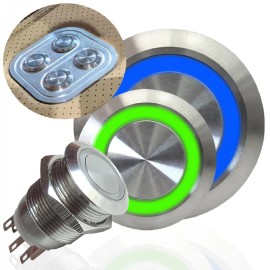 AutoLöc Power Accessories 22mm Billet 12V Momentary Push Button Switch Blue and/or Green LED Illuminated