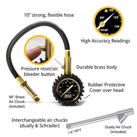 JACO EliteProPlus Tire Pressure Gauge with Dually Air Chuck - 160 PSI