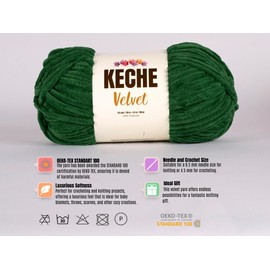 Keche Velvet Yarn for Crocheting, Soft Chenille Bulky Baby Blanket Amigurumi Yarn 2x100 gr (2x132 yds) (2 Skeins) (Green)