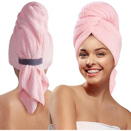 Microfiber Hair Towel Wrap for Women, Quick Dry Hair Turban Towel with Elastic Band, Microfiber Plopping Towel for Curly Hair, Stocking Stuffers for Women (Pink) - Color: Gray & Camel