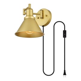 Living District Jair 1-Light Metal Plug-in Wall Sconce in Brass