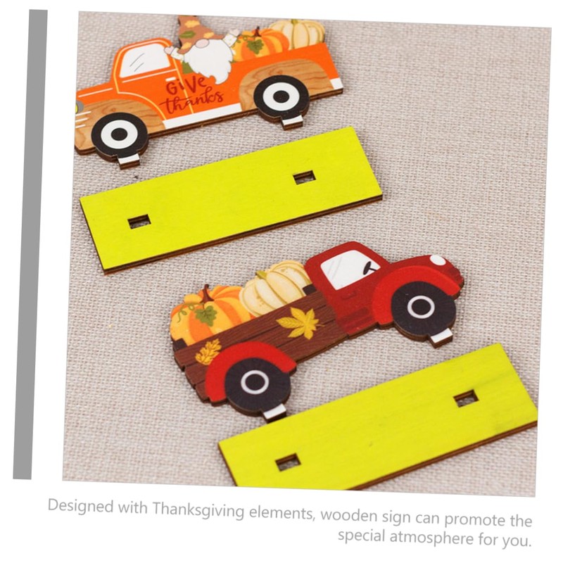 CAXUSD 2pcs Wooden Truck Gnome Pumpkin Sign for Autumn Home