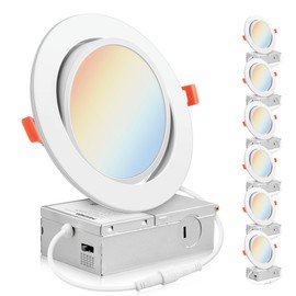 PARMIDA (6 Pack) 6 Inch 5CCT Ultra-Thin LED Adjustable Gimbal Recessed Lighting with J-Box, 2700K/3000K/3500K/4000K/5000K 5 Color Selectable, 12W, Eyeball Canless Slim Panel Lights, Dimmable, IC, ETL