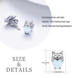 JUSTKIDSTOY Hypoallergenic Cat Earrings 925 Sterling Silver Cute Animal Kitten Stud Earrings Cat Jewelry Gifts for Women Girls Cat Lover
