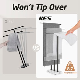 KES Standing Towel Rack with Marble Base, 3-Tier Towel Rack Stand for Bathroom Floor, Towel Racks for Large Bath Towel & Hand Towel, 18/8 Stainless Steel Matte Black, BTH217S3-BK