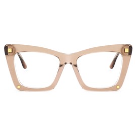 Zeelool Stylish Oversized Rectangle Eyeglasses Frame with Non-prescription Clear Lens for Women ZJGA513369-02 Brown