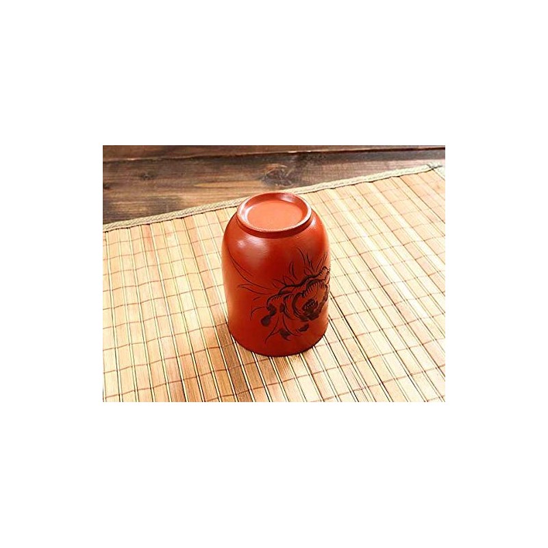 Tokoname Ware Shaved Flower Teacup (Japanese Tableware, Vermilion, Mud, Tokoname
