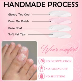 LoveOurHome 240pc Light Pink Press on Toenails Women Fake Toe Nails with Glue Tabs,Pink Fake Toenails Press on Toe Nails Glue on Toenails Acrylic Toe Nail Tip Artificial False Toenails for Women