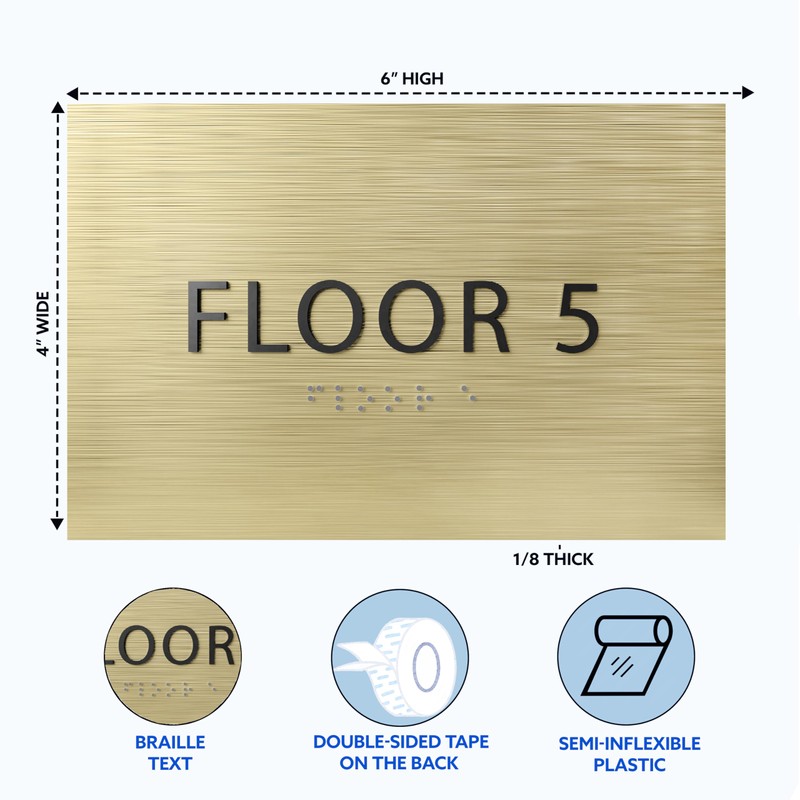 ADA CENTRAL SIGNS - 6" X4" Floor 5 Sign -