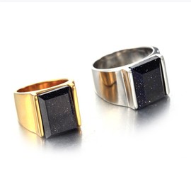 PMTIER Mens Stainless Steel Simple Style Square Agate Gemstone Ring Silver, Blue Sandstone Size U