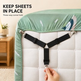 Adjustable Crisscross Bed Sheet Holder Straps with 12 Clips, Black or White