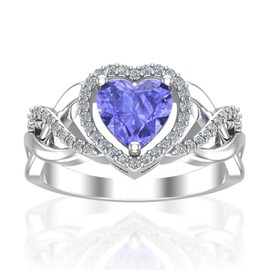 Belinda Jewelz 925 Solid Real Sterling Silver Heart Shaped Gemstone Cubic Zirconia Diamond Prong Rhodium Engagement Wedding Classic Womens Fine Jewelry Twisted Band Ring, Tanzanite Purple, Size 10