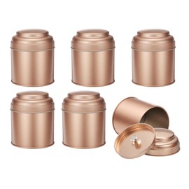 uxcell 6 Pcs Tea Tins Canister with Airtight Double Lids, 8 oz Small Round Tin Can Box, Kitchen Canister Containers for Loose Tea Coffee Candy Spices, Rose Gold
