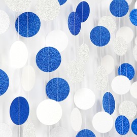 Blue White Silver Party-Decorations Circle Garland - 52FT Wedding Hanging Streamer Banner,Birthday Baby Bachelorette Engagement Mothers Valentines Day Bridal Shower Backdrop Decor Hugtmr
