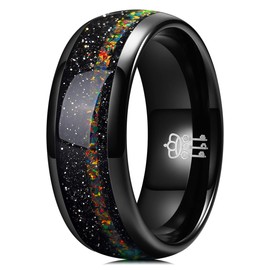 THREE KEYS JEWELRY Mens Tungsten Carbide Galaxy Colourful Fire Color Stones 8mm Unisex Wedding Bands Rings for Men 8mm Comfort Fit Vintage Black Size 14