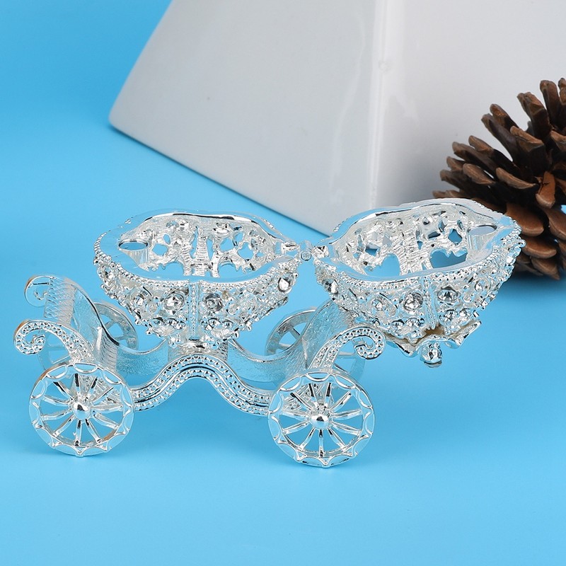 Rhinestone Decorated Pumpkin Carriage Jewelry Box Metal Crafts Gift Tabletop