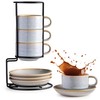 Gomakren 6 Ounce Cappuccino Cups with Saucers and Metal Stand,
