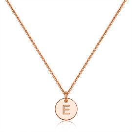 Hidepoo Dainty Initial Necklaces Gifts - 14K Rose Gold Filled Disc Double Side Letter Necklace Dainty Letter Pendant E Necklace Alphabet Disc Initial Necklace Jewelry Birthday Gifts Stocking Stuffers