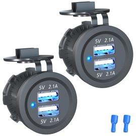 Doppelte 2.1A Ladeanschlüsse USB Steckdose 12V, 2 Stück Auto USB Steckdose KFZ Ladegerät USB Einbau Buchse 24V Wasserdicht Zigarettenanzünder Dose mit Blau LED für Motorrad Boot LKW Wohnwagen