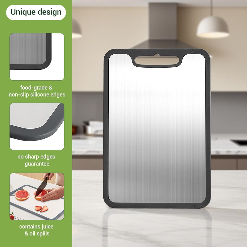 Titanium Cutting Board Set of 3, 360° Silicone Anti-Slip Edge