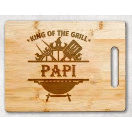 HKDesignGift King Of The Grill Cutting Board For Papi Griller - Grandpa Gift - Papi's Bbq - Grilling Gift For Men - Fathers Day Cutting Board - Grill Master - Best Papi Cutting Board, 11.4”x8.6”