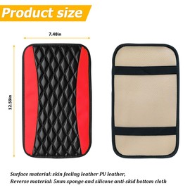 KHGUZ Car Center Console Cushion Pad, Comfortable Leather Automotive Armrest Seat Box Cover, Soft Waterproof Vehicle Arm Rest Decor Mat Accessories, Universal for RV, SUV, Truck (Red)