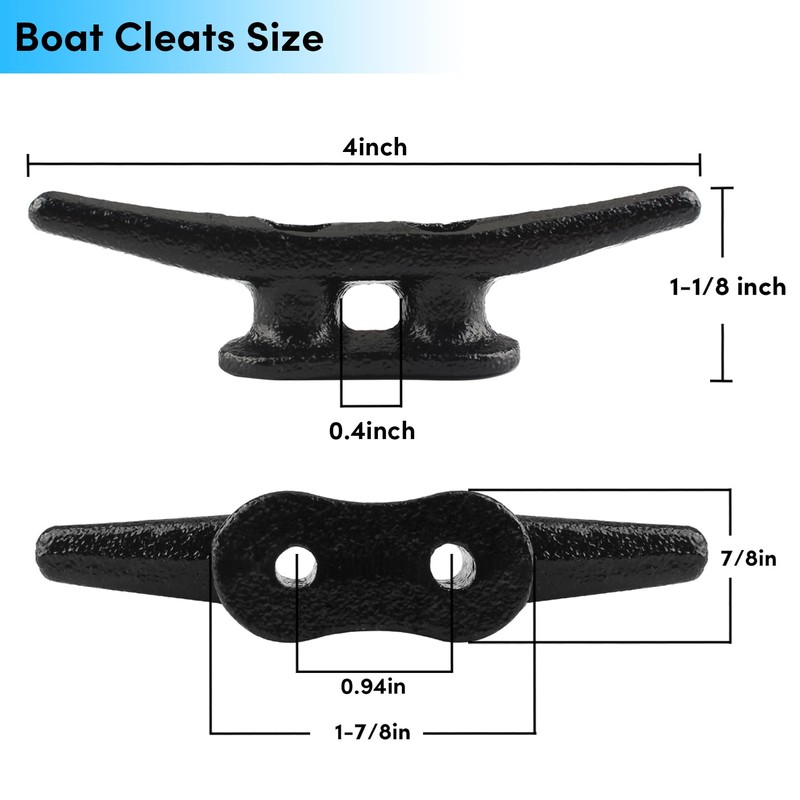 BALAVA 4 inch Electrophoretic Coated Black Dock Cleats, Boat Cleat