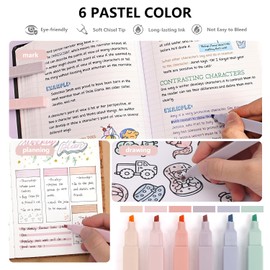 OWill Aesthetic Stationery Set, 43 Pcs Cute Stationary School Supplies for Girls, 6 Mechanical Pencil Set 0.5 & 0.7mm, 6 Pastel Highlighters, 5 Retractable Gel Pens with Refills