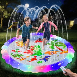 Splash Pad Sprinkler for Kids, 59" Light Up Splash Pads for Toddlers Outside Water Pad, Summer Outdoor Toys Sprinkler Play Mat for Babies, Children and Dogs, Day & Night Backyard Water Toys Gifts
