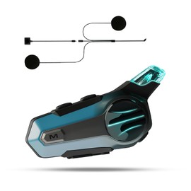 Motorcycle Bluetooth Headset Wireless Dirt Bike Helmet Headphone 2-Way 600M Intercom CVC Noise Cancellation Stereo HiFi Music IP67 Waterproof for Full Face Helmet with LED Tail Light 1Pack-Blue