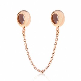 .925 Sterling Silver Stopper Safety Chain Bead Charm for European Charm Bracelets (Rose Gold)