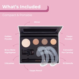 The Brow Technicians Eyebrow Kit with 10 Stencils, Powders, Dual-Pencil, Concealer, Highlighter, Brushes – Complete Beginner Brow Kit