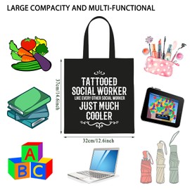 WCGXKO Tattooed Social Worker Tote Bag Social Worker Gift Social Services Appreciation gift for Coworker Employees (Tattooed Tote CA)