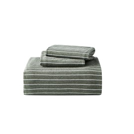 DREAMSUNSET Jersey Knit Duvet Cover Set, Full/Queen Size, 100% Super Soft T-Shirt Cotton, Zipper Closure, Green White (1 Comforter Cover + 2 Pillowcase)