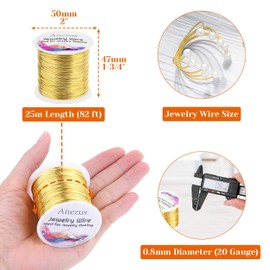 20 Gauge Jewelry Wire for Jewelry Making, Anezus Craft Wire Tarnish Resistant Copper Beading Wire for Jewelry Making Supplies and Crafting (Gold)