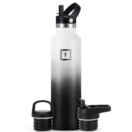 IRON °FLASK Camping & Hiking Hydration Canteens - 3 Lids (Narrow Straw Lid) Leak Proof Vacuum Insulated Stainless Steel - Hot & Cold Double Walled Sports Water Bottle - Day & Night, 24 Oz