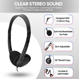 Waneni Kids Headphones Bulk 30 Pack for School Classroom Students Children Toddler Boys Girls Teen Adults