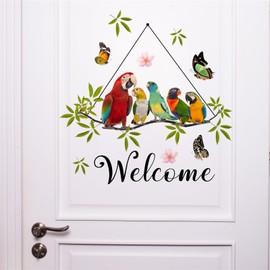 English welcome Parrot Bird Wall Sticker Welcome Door Sticker Living Room Bedroom Removable Wallpaper DIY Wall Stickers
