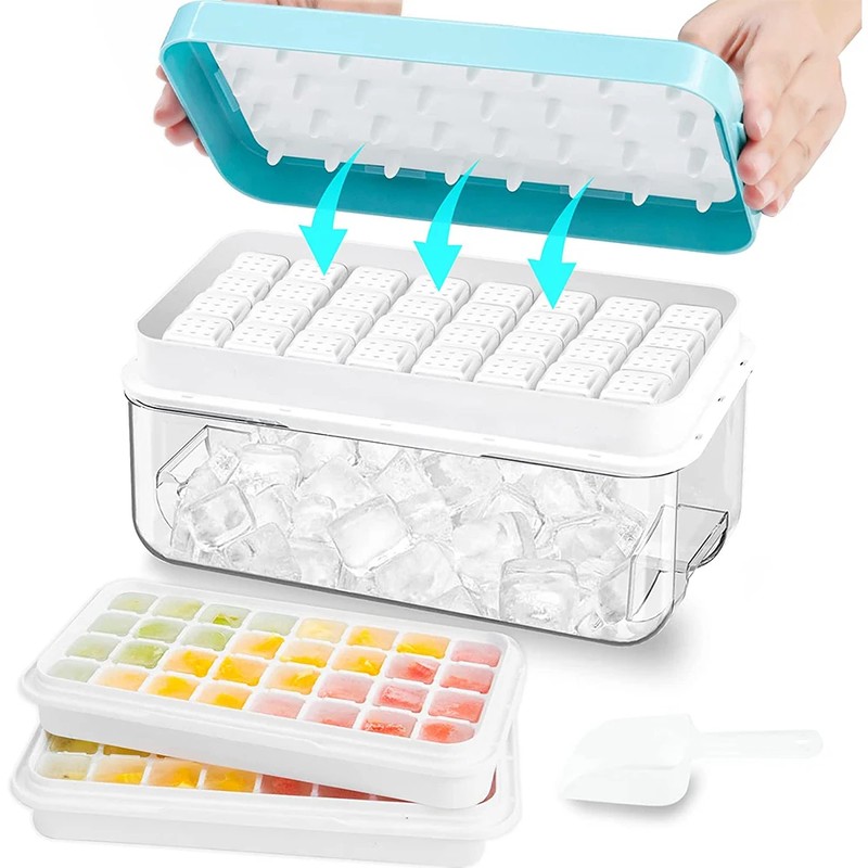 64-Cube Ice Tray Set for Freezer – Easy-Press Silicone Molds