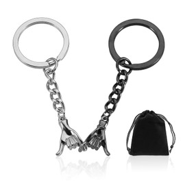 SLEEKEE 2 Pieces Couple Keychains, Boyfriend Gift Keychain, Valentine's Day Gift, Best Friend Gift Keychain, Gift For Wife Hand In Hand Keychain, black, silver
