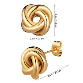 WOFASHPURET 1 Pair Knot Earrings, Chunky Knot Earrings Thick Love Knot Earrings Stainless Steel Earrings Statement Dainty Earrings Jewellery Present for Women Girls(Golden)