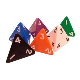 4-Sided Dice Set, Mixed Colours, Pack of 6, D4 Gaming Dice