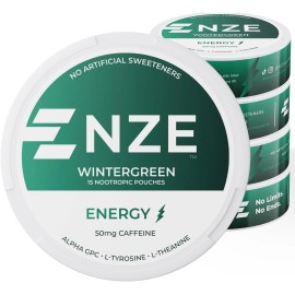 NZE Nootropic 15 Pouch Energy 50Mg Caffeine Alpha GPC L-Tyrosine & L-Theanine  - Wintergreen, 1 Count (Pack Of 5)