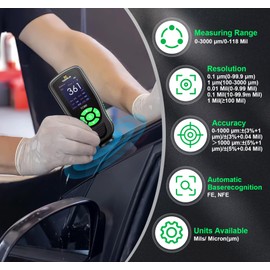 Tooomplus Paint Thickness Gauge, 3000μm Ultra-Range Digital Paint Depth Gauge with 0.01mil High Resolution & Alarm, Automotive Car Paint Detector for Used Car Buyers (F/NF Measurement)