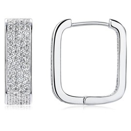 Celestara Jewelry - 925 Sterling Silver Hoop Earrings - European Square Design with 232 Moissanite Stones - 1.1mm Premium Sparkle - Professional Hinged Closure - Gift Box