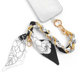 AGEN KGEN Phone Charm Wrist Strap with Silk Bow Ribbon Detachable with Tether Tab, Hands-Free Wristlet Bracelet Phone Lanyard Wrist Grip Strap (White Flower)