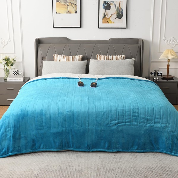WOOMER Heated Blanket King Size,Durable Flannel and Soft Sherpa,Dual Control,84”