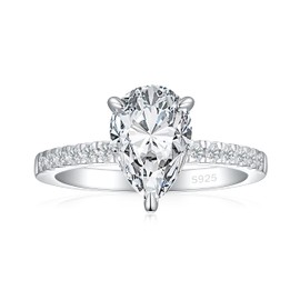JALOKIVI 2CT 925 Sterling Silver Engagement Rings for Women Pear Cut Solitaire Cubic Zirconia Wedding Promise Rings for Her Size 6.5