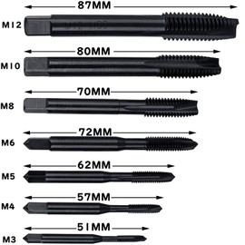 Bestgle Threading Tap Set of 7, HSS Tap Drill Set, Spiral Tap, Threading, Cutting Aluminum, Wood Processing, DIY Tools, Drill Bits for Tap and Punch Holes, Threading Taps, M3, M4, M5, M6, M8, M10, M12