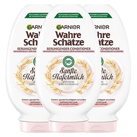Garnier True Treasures Soothing Conditioner Gentle Oat Milk, Detangles and Moisturises, for Sensitive Hair and Sensitive Scalp, 3 x 200 ml